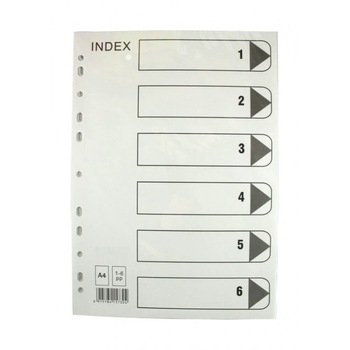 Index din Plastic EVOffice, Numerotat de la 1 la 6, Format A4, Despartitoare din Plastic